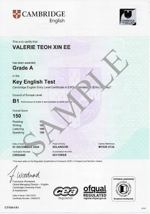 Vzor certifikátu Cambridge English