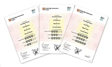 Vzor certifikatu Cambridge English Young Learners